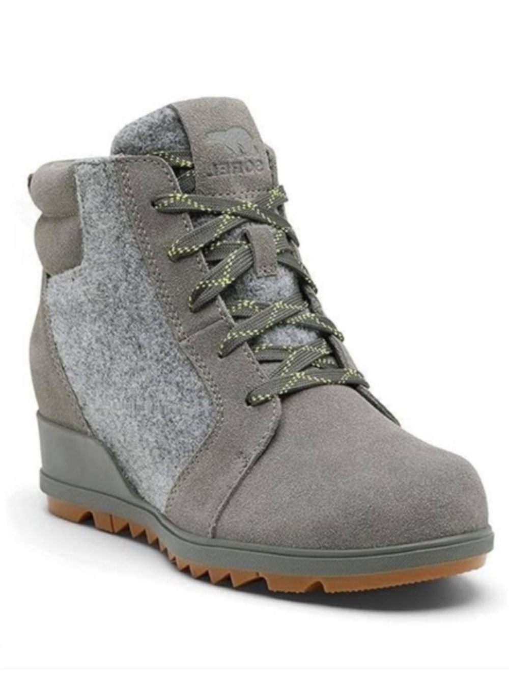Sorel Evie Lace-Up Ankle Boot Gray Waterproof Suede Leather Wedge Bootie 8